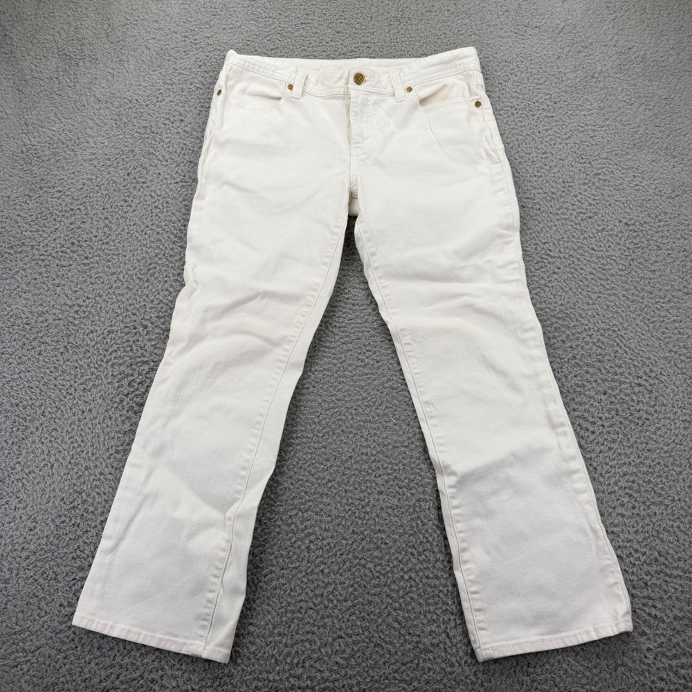 Tory Burch Womens White Cropped Jeans Straight Leg Logo Pockets Size 29